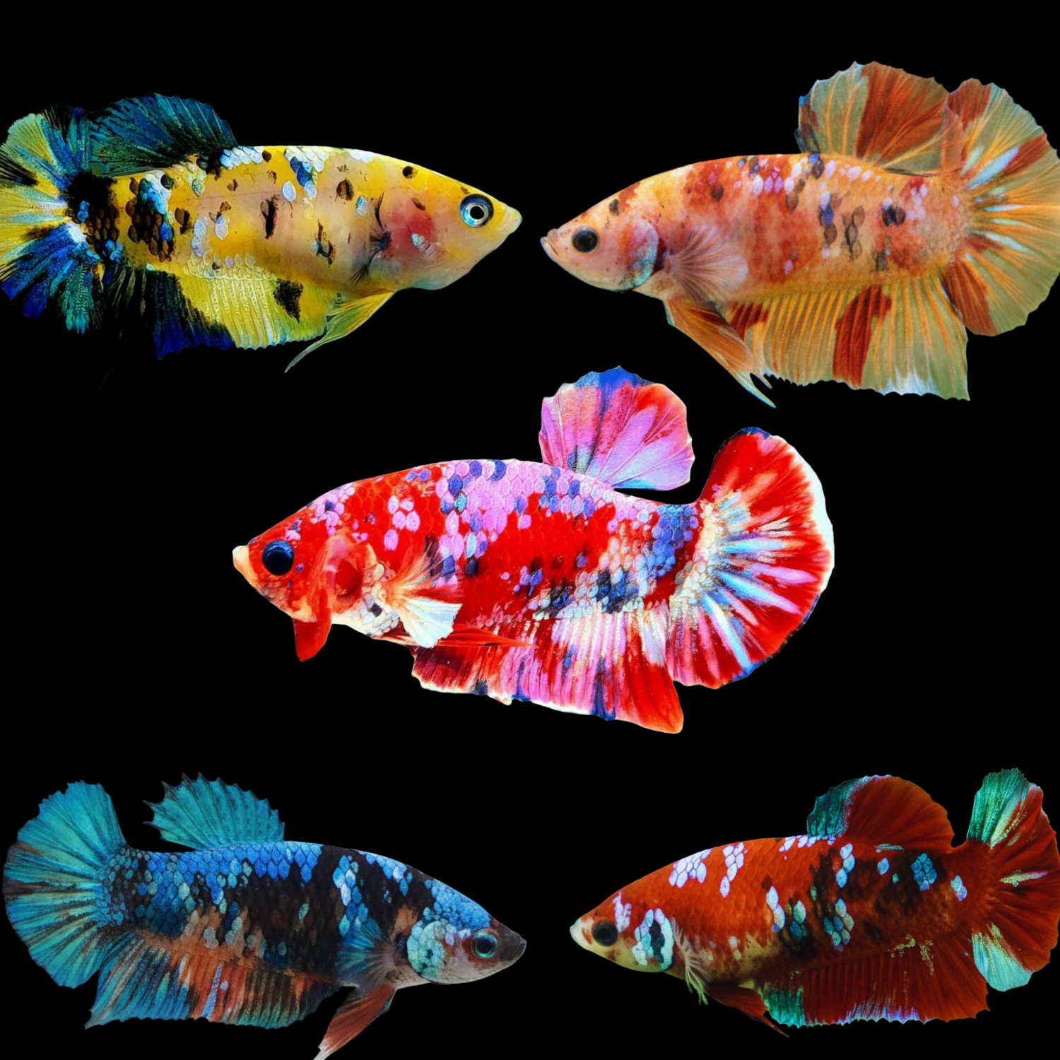 Betta Pi Mix Color Koi Plakat Female Betta (pack of 5) – Luxury Piscis & Tropics